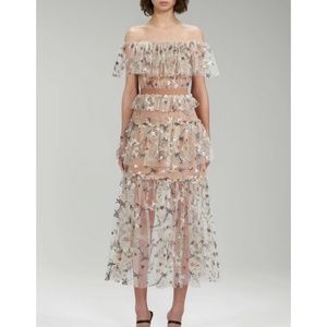 Self-Portrait Star Embellished Sequin Mesh Off-Shoulder Midi Dress